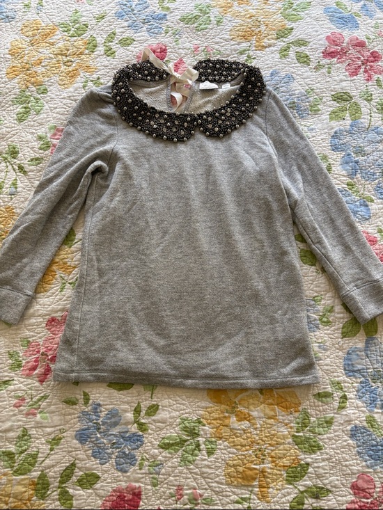 Anthropologie Tops - Anthropologie Gray Long-Sleeve Top with Beaded Peter Pan Collar